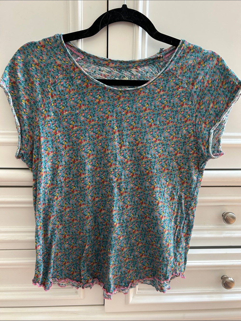Natural Life Aqua Floral Short Sleeve Tee